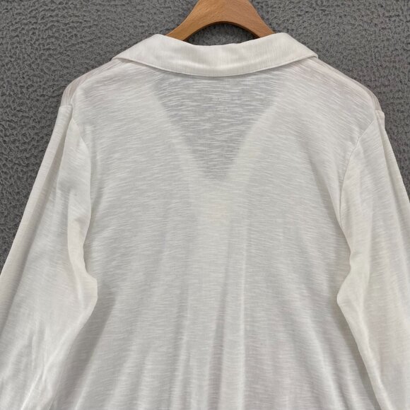 J Jill Top Womens Large White Slub Knit Pima Center Pleat Tunic Collar Pullover - Picture 4 of 10